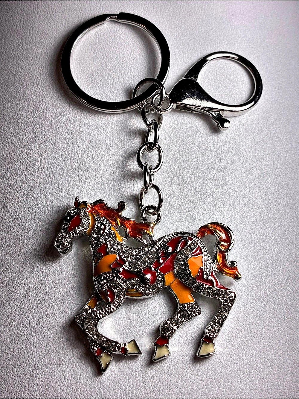 Horse Keychain Bag Charm in Silver & Orange New Without Tags